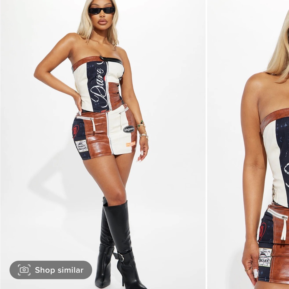 Fashion Nova Over The Top Faux Leather Skirt Set